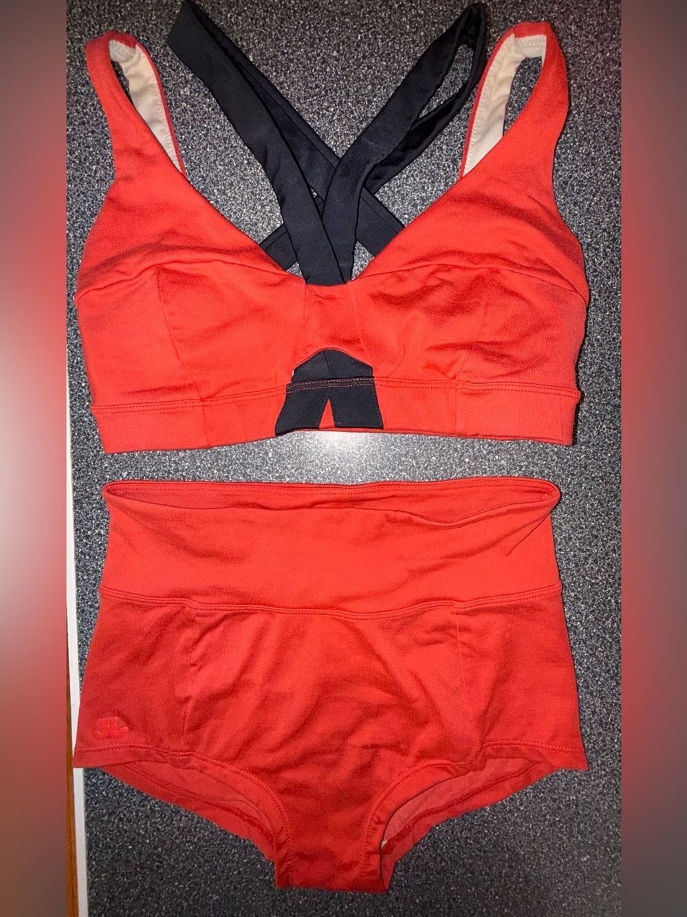Jo & Jax 2 Piece Dance Set Red/Black Bra Top and Shorts Size Adult XS